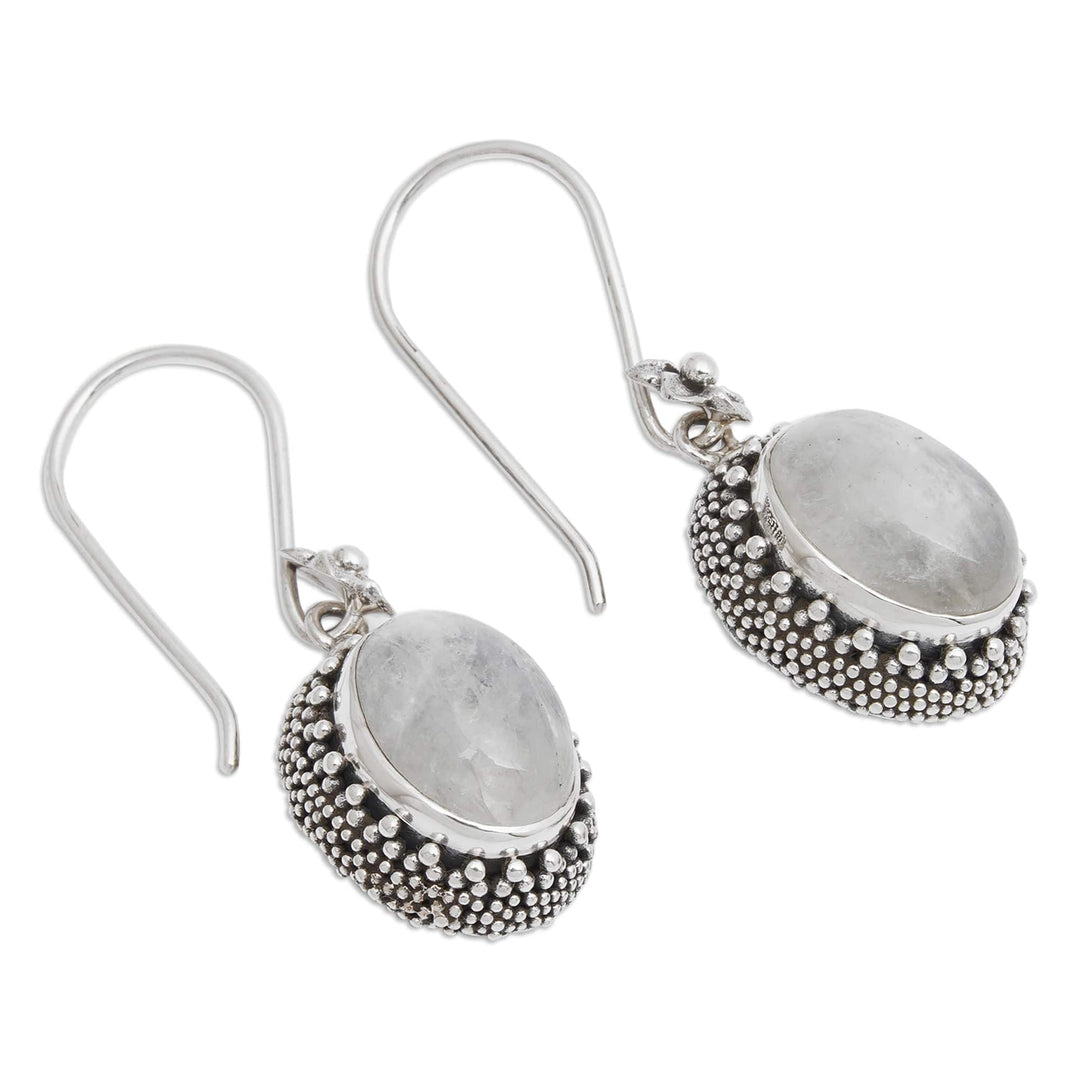 Artisan-Crafted Natural Rainbow Moonstone Dangle Earrings - Misty Essence