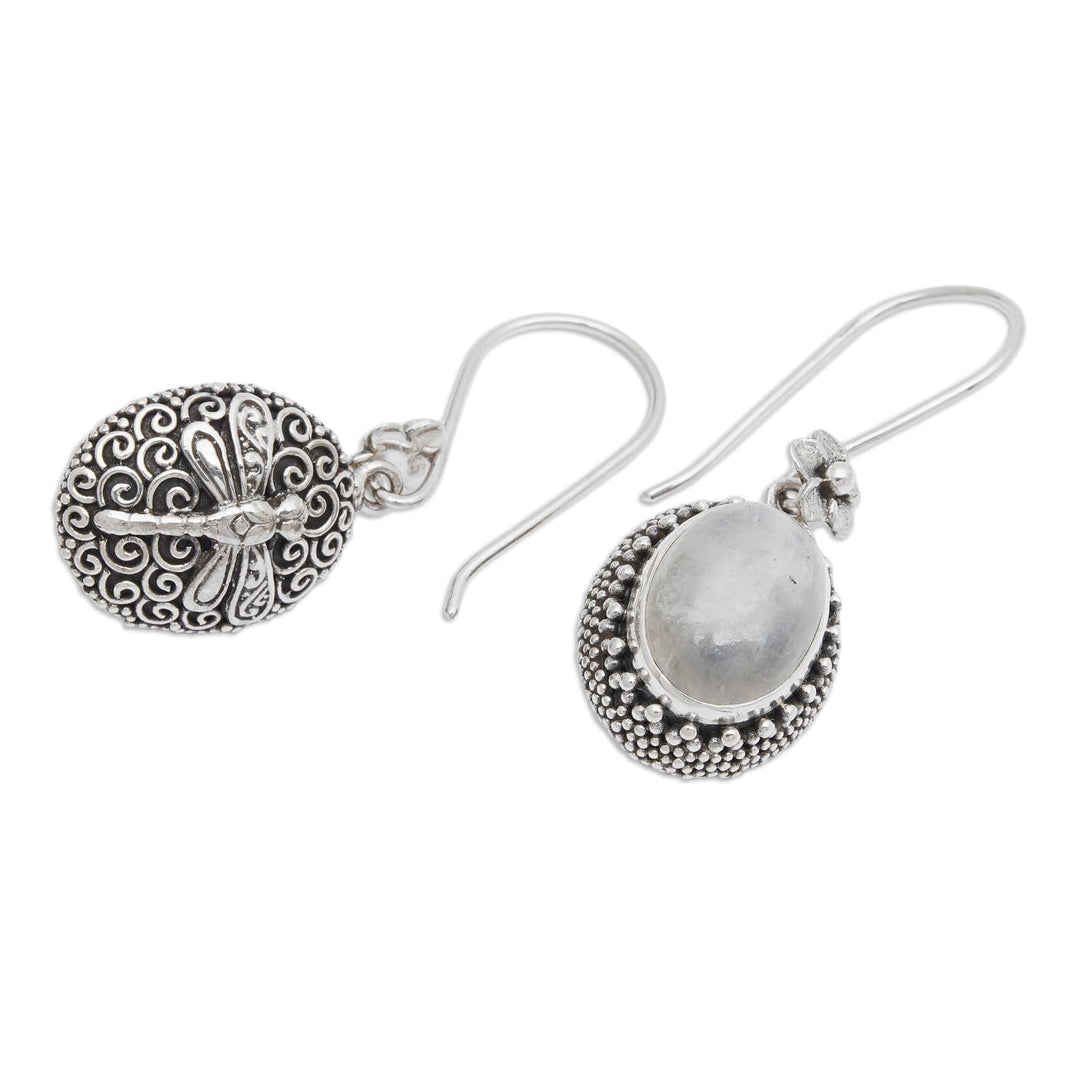 Artisan-Crafted Natural Rainbow Moonstone Dangle Earrings - Misty Essence