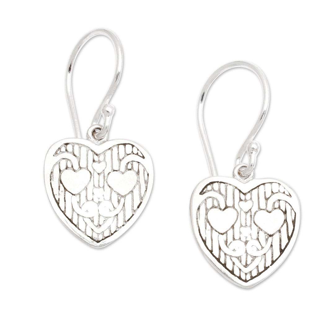 Romantic Sterling Silver Heart Dangle Earrings from Bali - Loving Soul