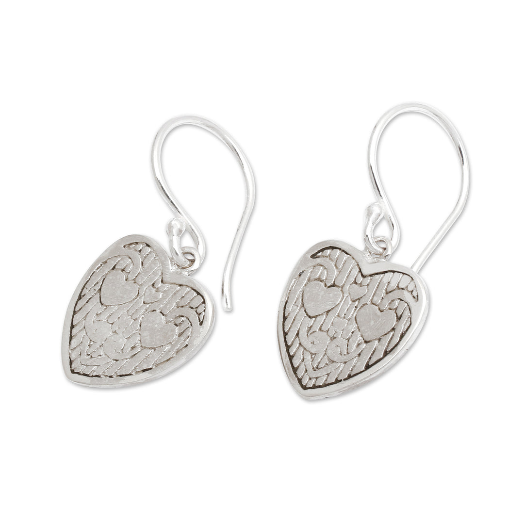 Romantic Sterling Silver Heart Dangle Earrings from Bali - Loving Soul