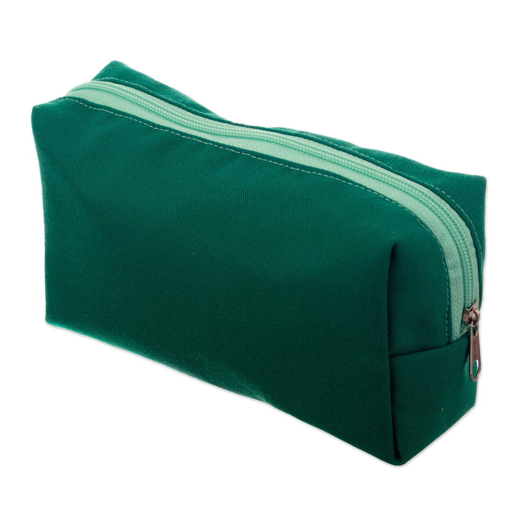 Inspirational Teal Green Applique Cotton Blend Cosmetic Bag - Teal Sisters