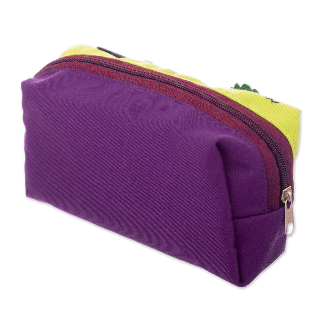 Llama-Themed Applique Cotton and Acrylic Cosmetic Bag - Andean Landscape