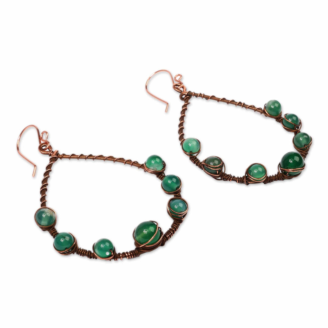 Natural Green Agate and Antiqued Copper Dangle Earrings - Hopeful Dew