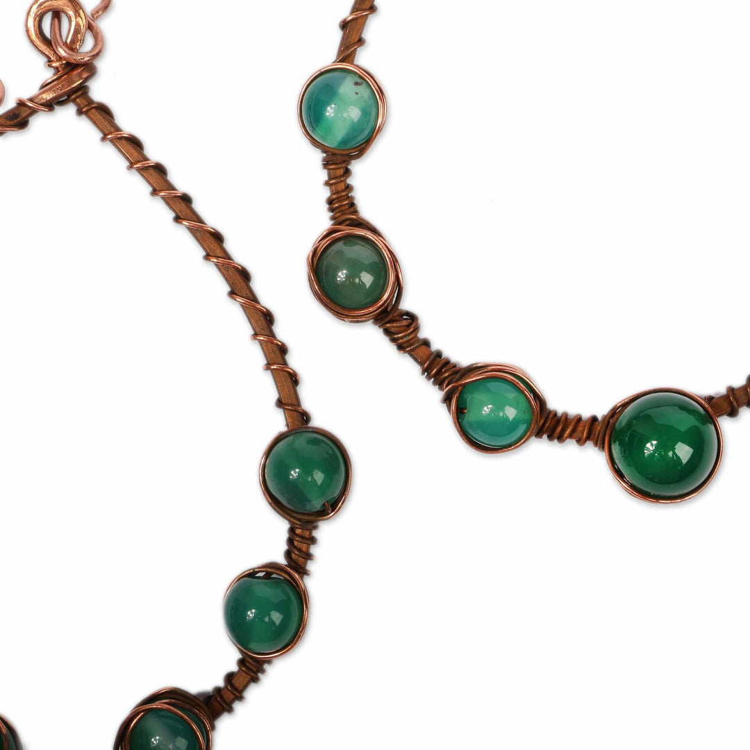 Natural Green Agate and Antiqued Copper Dangle Earrings - Hopeful Dew