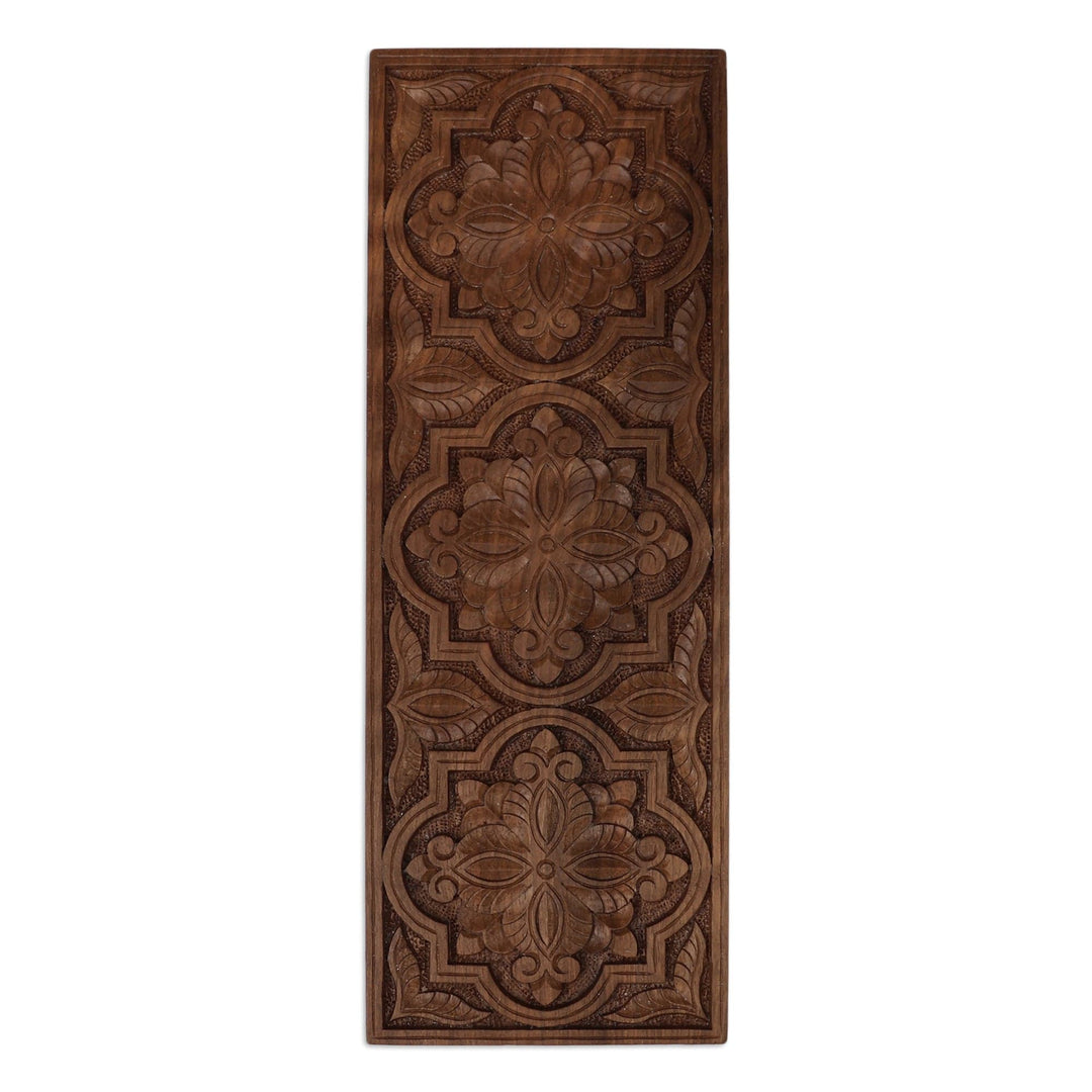 Floral-Inspired Folk Art Hand-Carved Walnut Wood Wall Accent - Primaveral Trinity