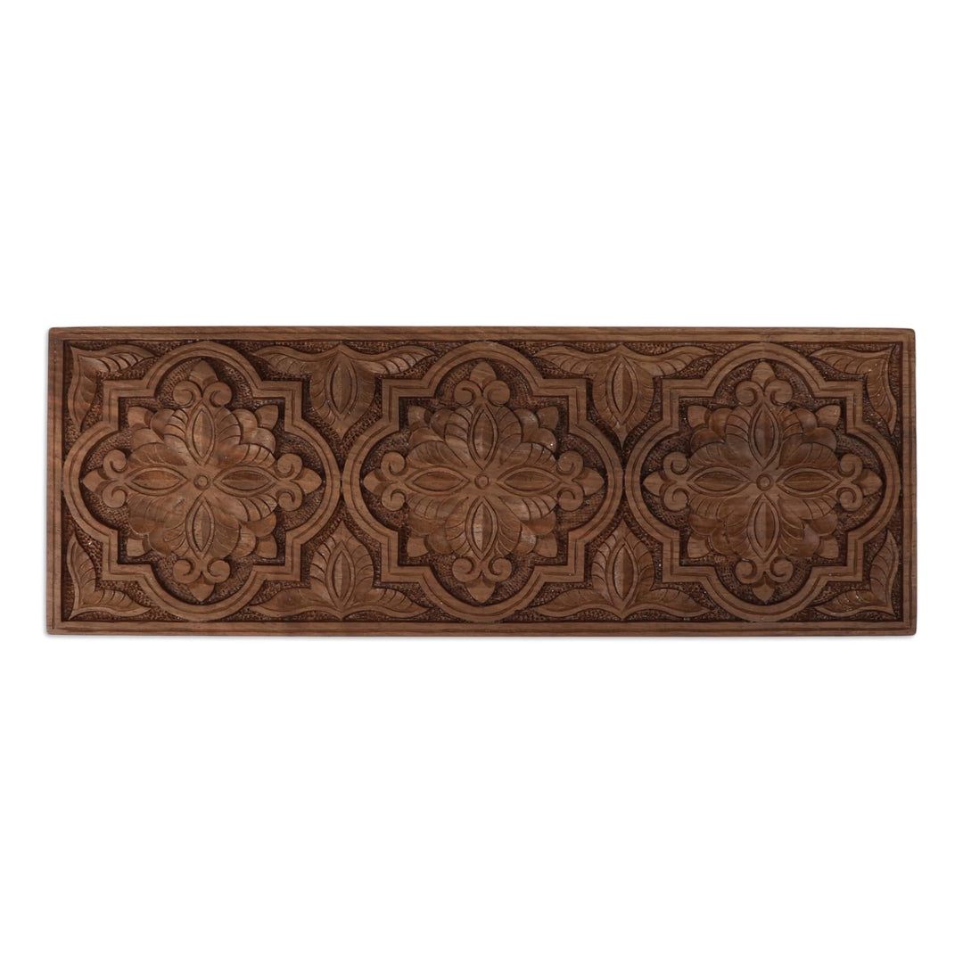 Floral-Inspired Folk Art Hand-Carved Walnut Wood Wall Accent - Primaveral Trinity