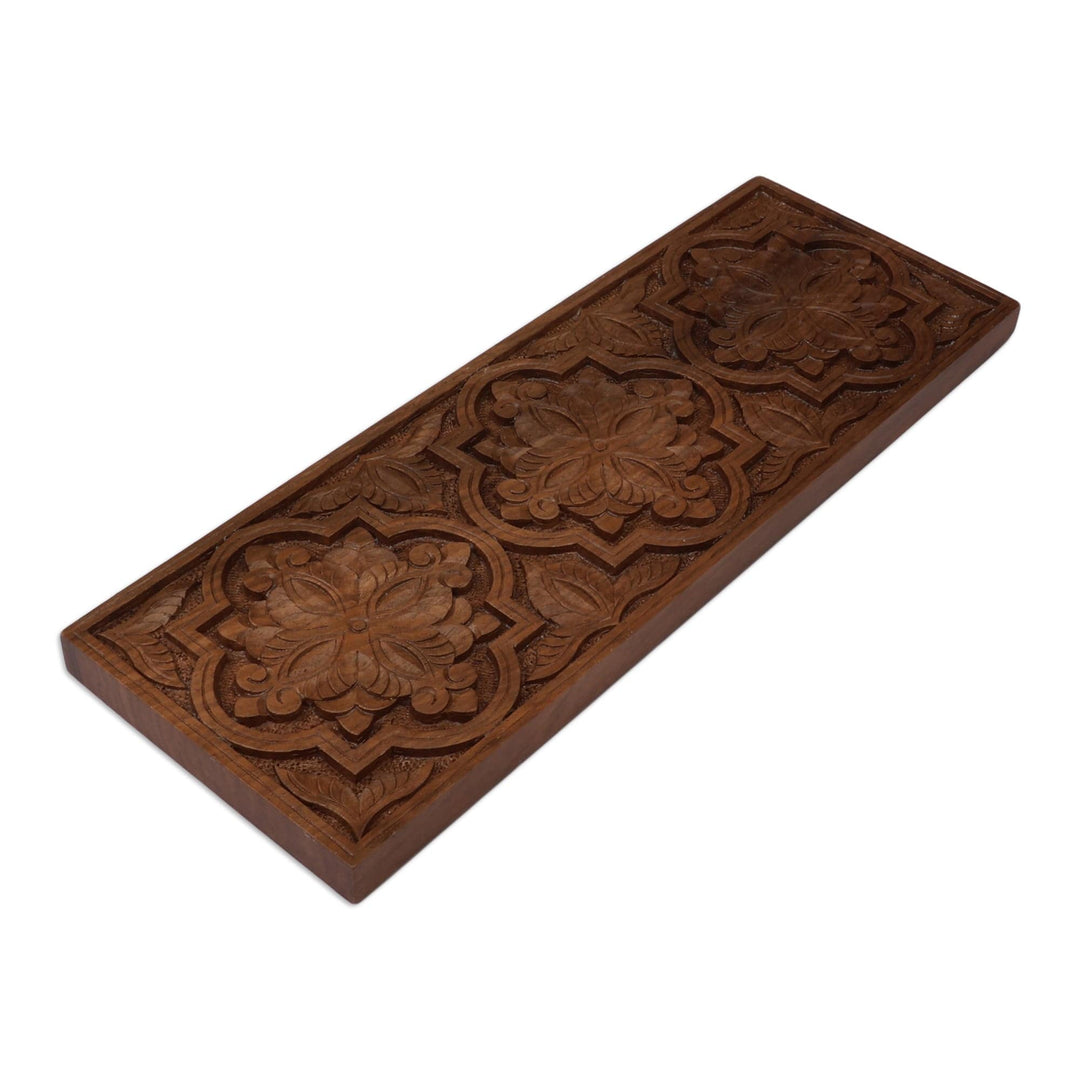 Floral-Inspired Folk Art Hand-Carved Walnut Wood Wall Accent - Primaveral Trinity