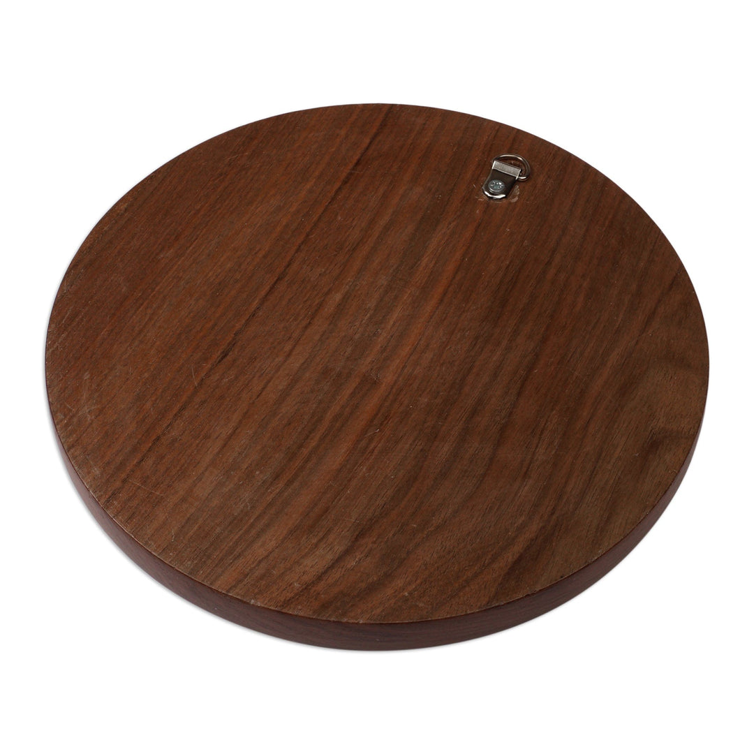 Handmade Floral Walnut Wood Round Relief Panel from Armenia - Petals of Life