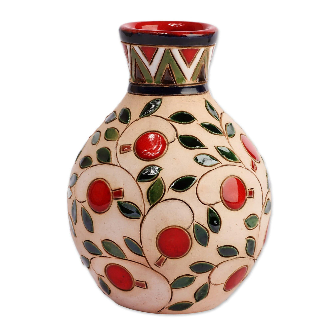 Classic Armenian Handmade Pomegranate-Themed Ceramic Vase - Pomegranate Blossom