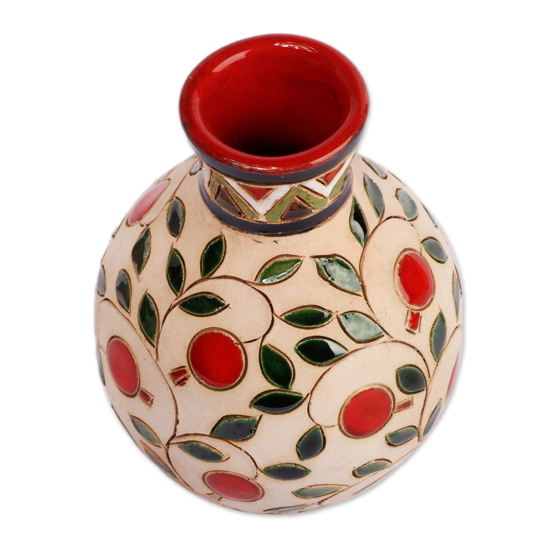 Classic Armenian Handmade Pomegranate-Themed Ceramic Vase - Pomegranate Blossom