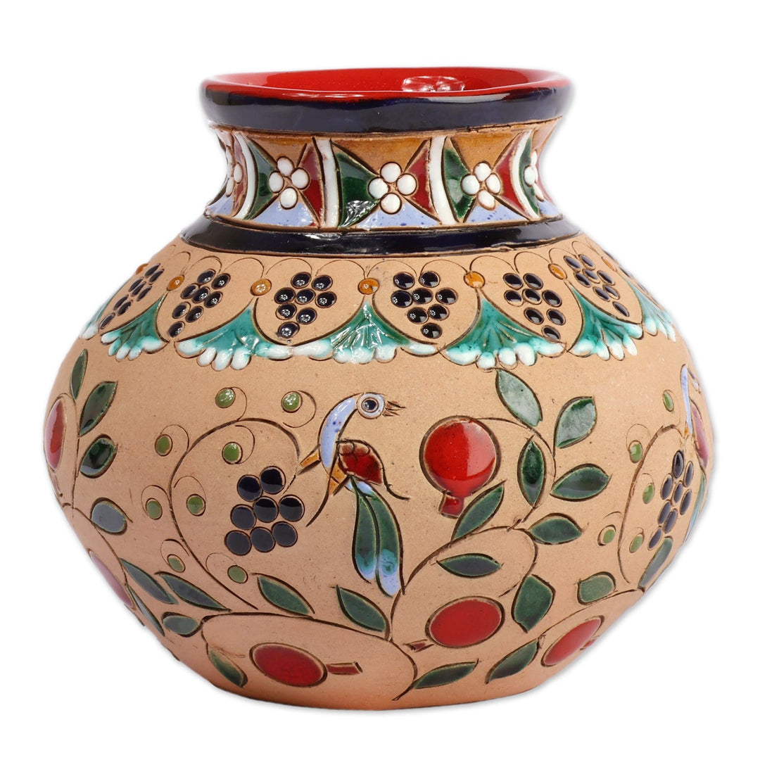Bird and Pomegranate-Themed Glazed Ceramic Vase from Armenia - Royal Omens