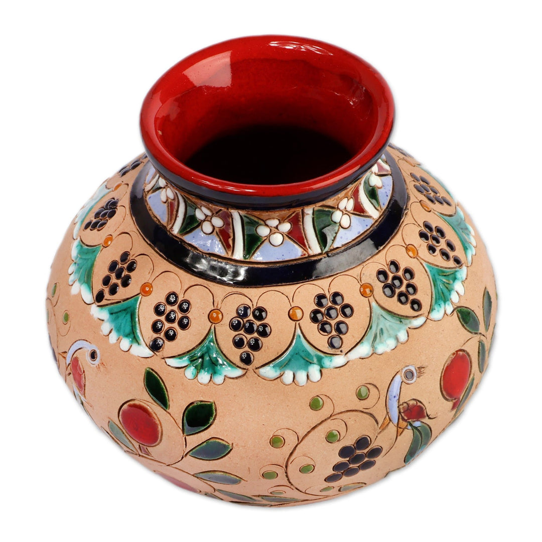 Bird and Pomegranate-Themed Glazed Ceramic Vase from Armenia - Royal Omens