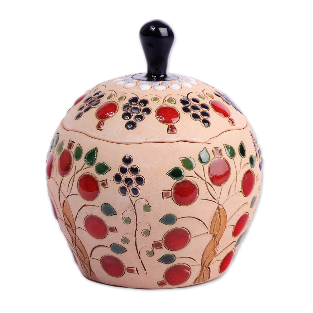 Handcrafted Pomegranate and Tree-Themed Ceramic Jewelry Box - Precious Passion