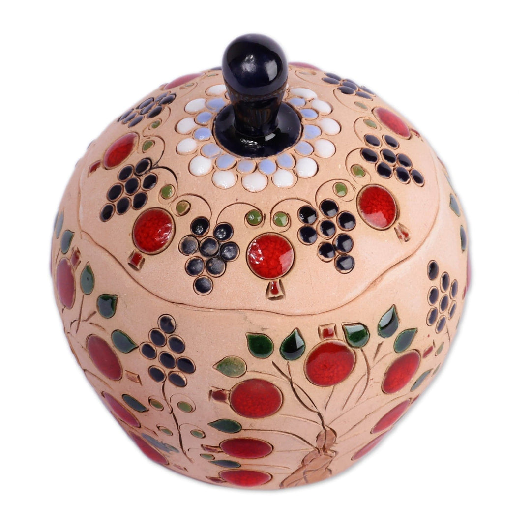 Handcrafted Pomegranate and Tree-Themed Ceramic Jewelry Box - Precious Passion