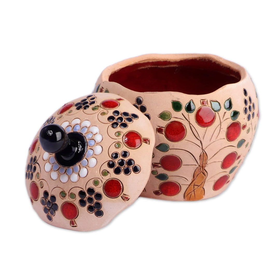 Handcrafted Pomegranate and Tree-Themed Ceramic Jewelry Box - Precious Passion