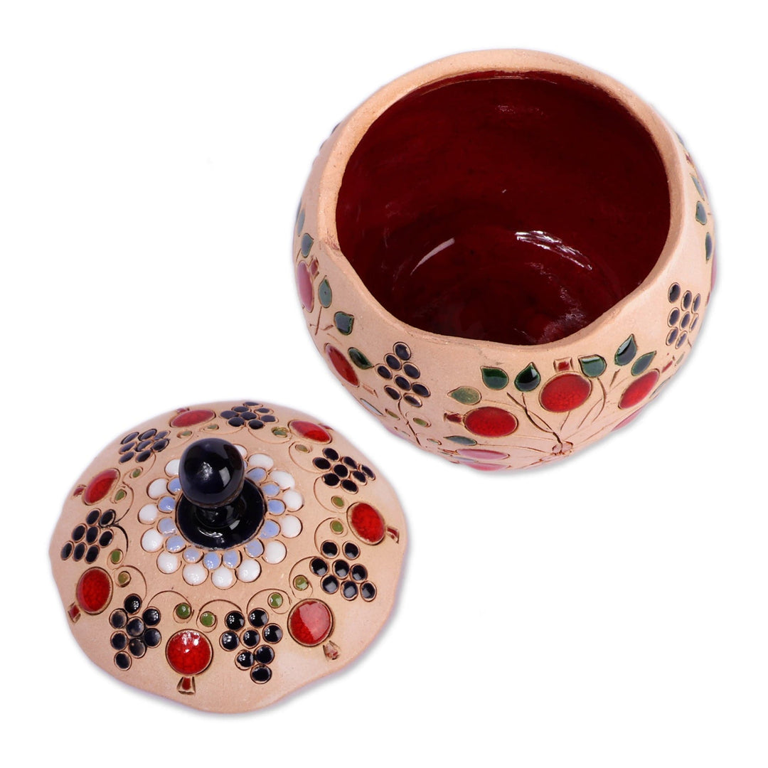 Handcrafted Pomegranate and Tree-Themed Ceramic Jewelry Box - Precious Passion