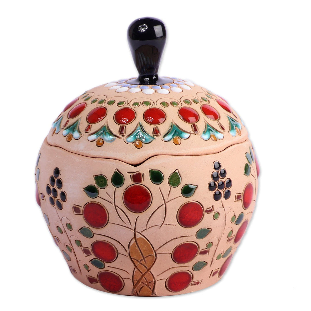 Folk Art Hand-Painted Pomegranate-Themed Ceramic Jewelry Box - Precious Prophecy