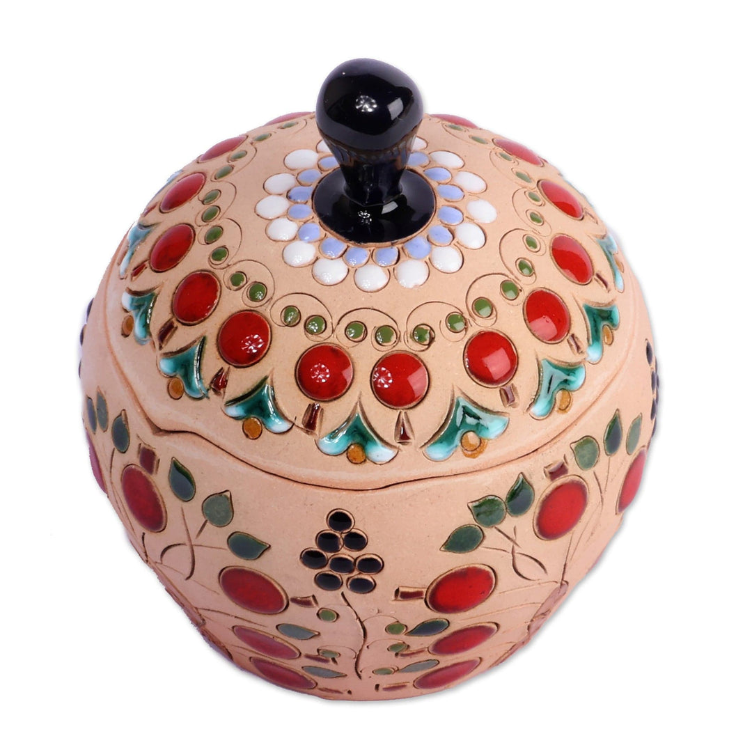 Folk Art Hand-Painted Pomegranate-Themed Ceramic Jewelry Box - Precious Prophecy