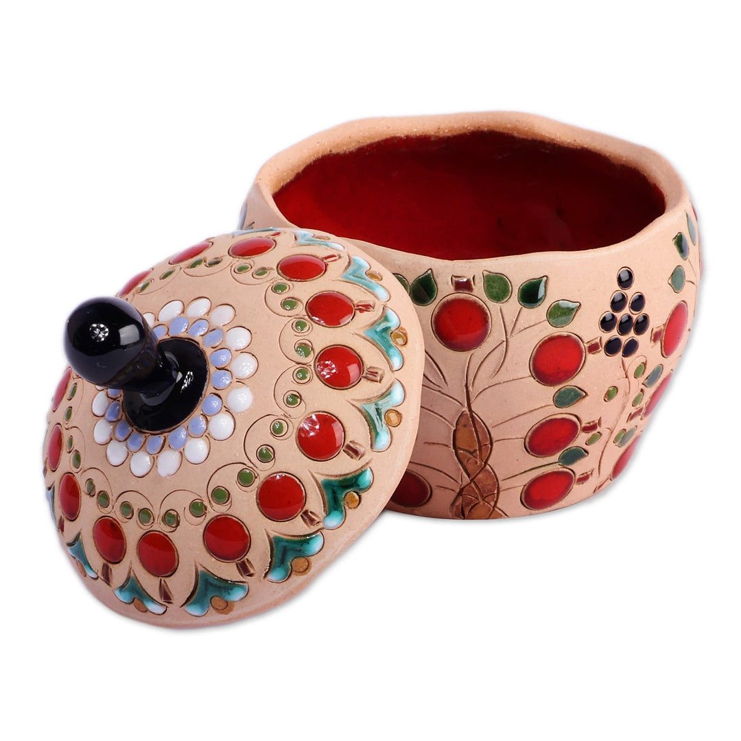 Folk Art Hand-Painted Pomegranate-Themed Ceramic Jewelry Box - Precious Prophecy