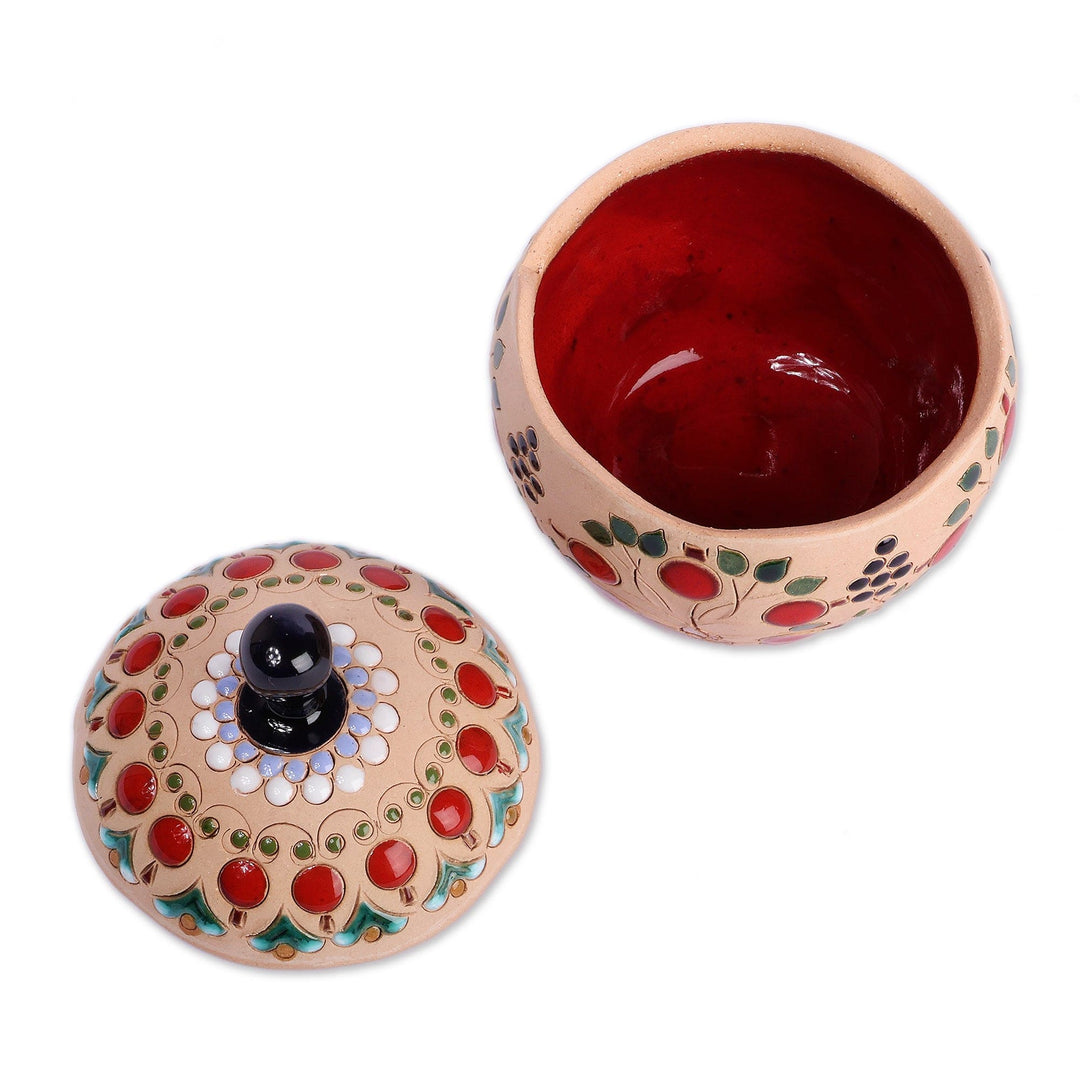 Folk Art Hand-Painted Pomegranate-Themed Ceramic Jewelry Box - Precious Prophecy