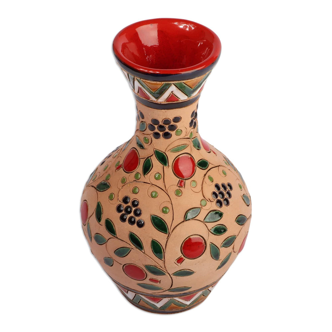 Armenian Pomegranate and Leaf-Themed Glazed Ceramic Vase - Pomegranate Spring