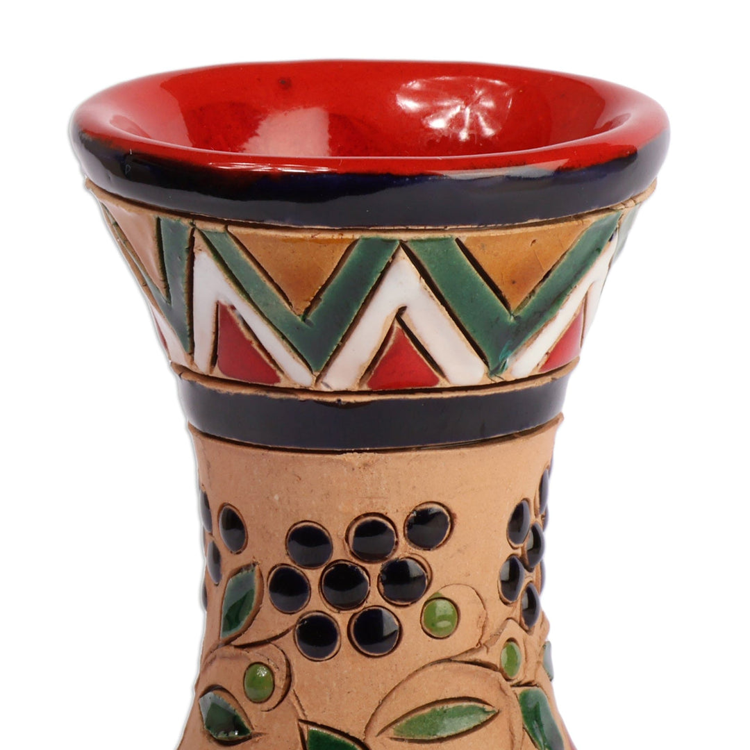 Armenian Pomegranate and Leaf-Themed Glazed Ceramic Vase - Pomegranate Spring