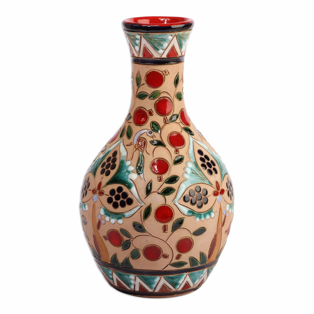 Hand-Painted Pomegranate Tree-Themed Glazed Ceramic Vase - Pomegranate Nature
