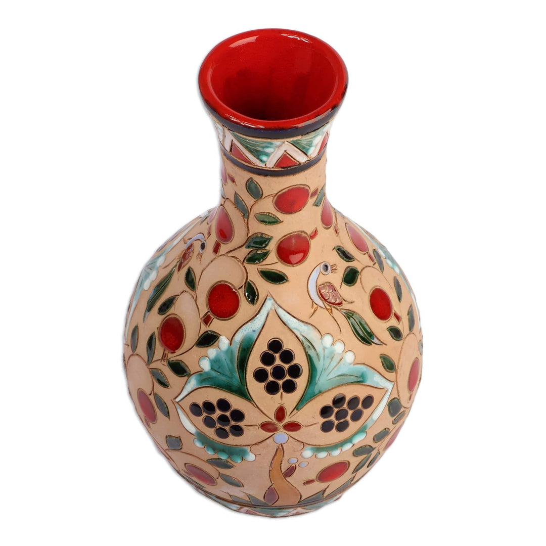 Hand-Painted Pomegranate Tree-Themed Glazed Ceramic Vase - Pomegranate Nature