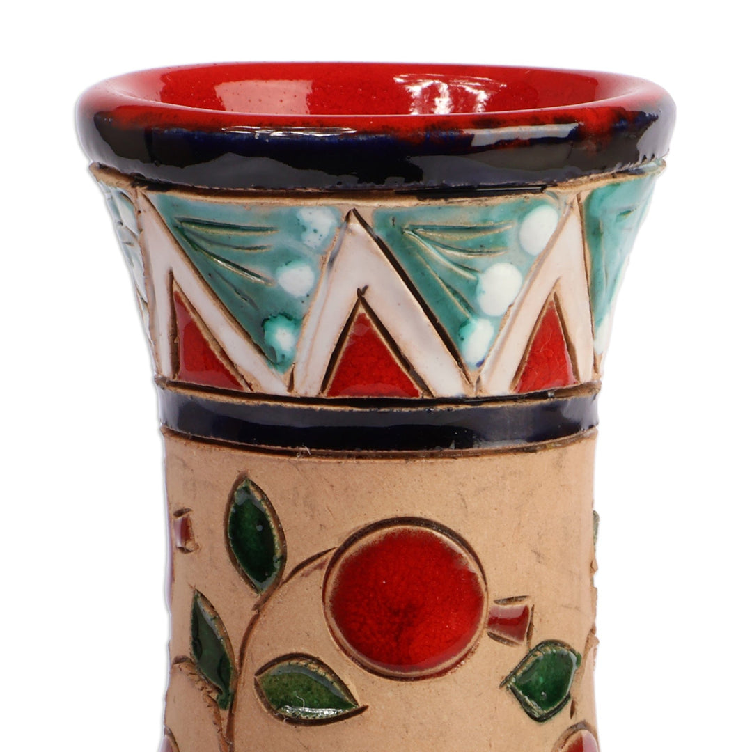 Hand-Painted Pomegranate Tree-Themed Glazed Ceramic Vase - Pomegranate Nature