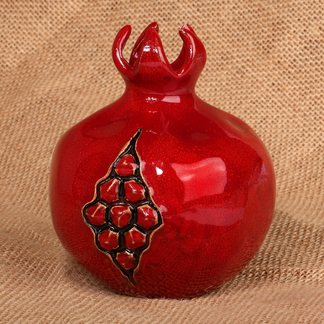 Classic Hand-Painted Glazed Red Pomegranate Ceramic Vase - Pomegranate Spirit