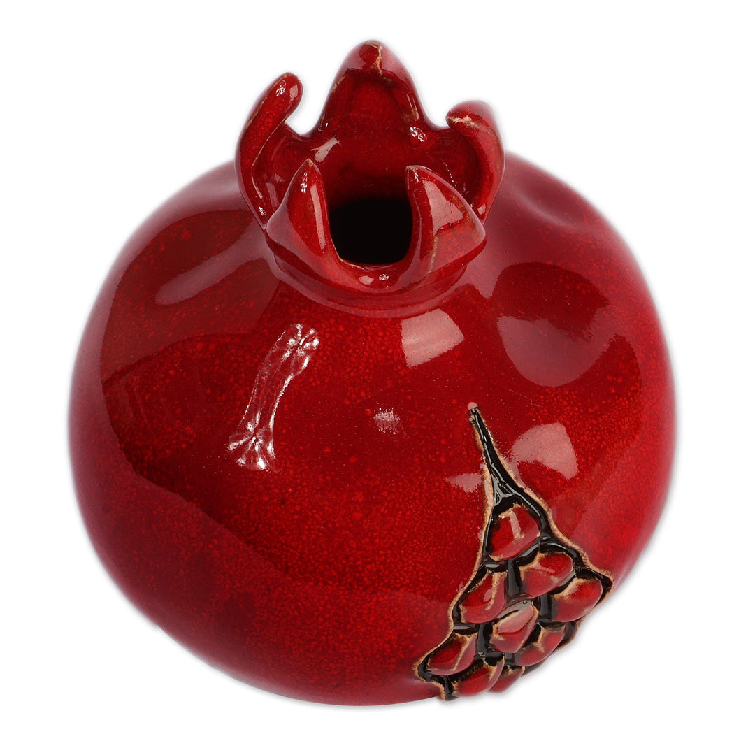 Classic Hand-Painted Glazed Red Pomegranate Ceramic Vase - Pomegranate Spirit