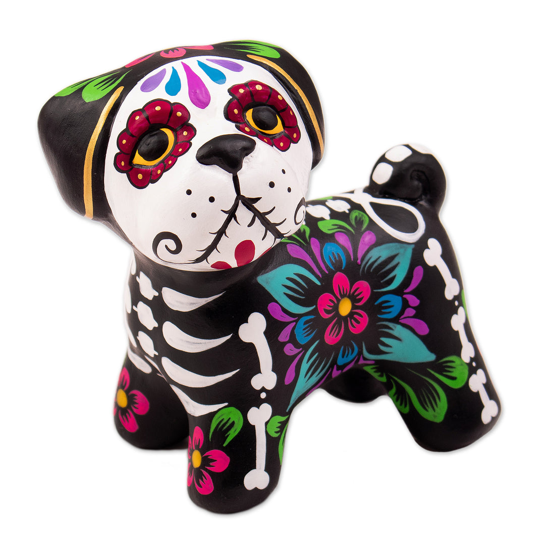 Andean-Made Painted Day of the Dead Puppy Ceramic Figurine - Loyal Bones