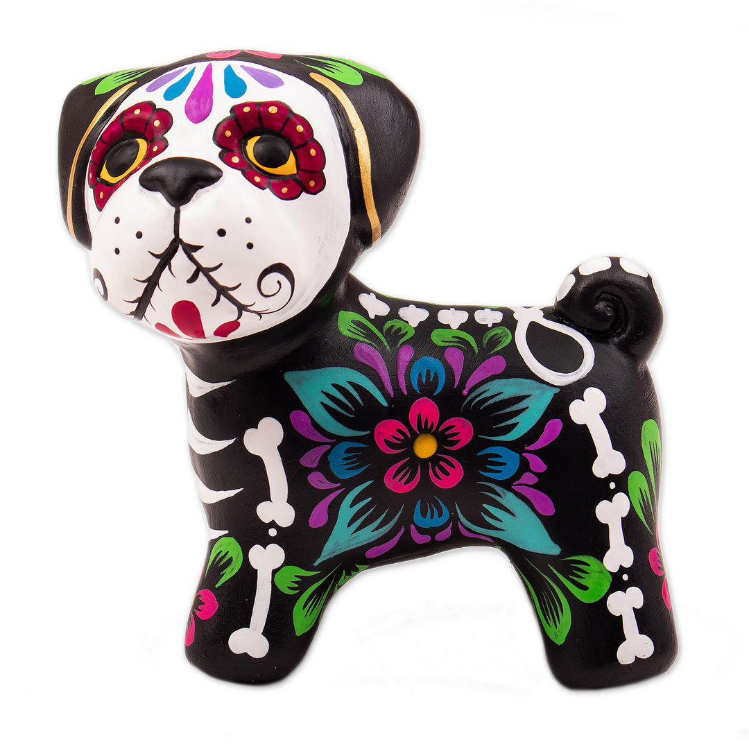 Andean-Made Painted Day of the Dead Puppy Ceramic Figurine - Loyal Bones