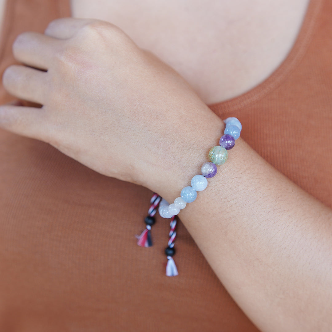 Adjustable Aquamarine and Amethyst Beaded Bracelet from Bali - Times of Sapience