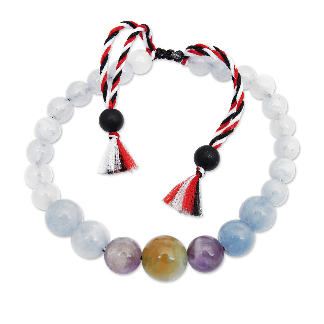 Adjustable Aquamarine and Amethyst Beaded Bracelet from Bali - Times of Sapience