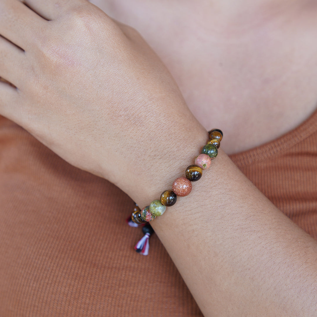 Balinese-Made Unisex Tiger's Eye and Unakite Beaded Bracelet - Times of Boldness