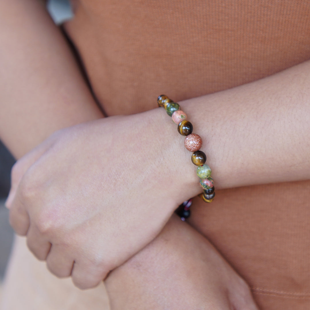 Balinese-Made Unisex Tiger's Eye and Unakite Beaded Bracelet - Times of Boldness
