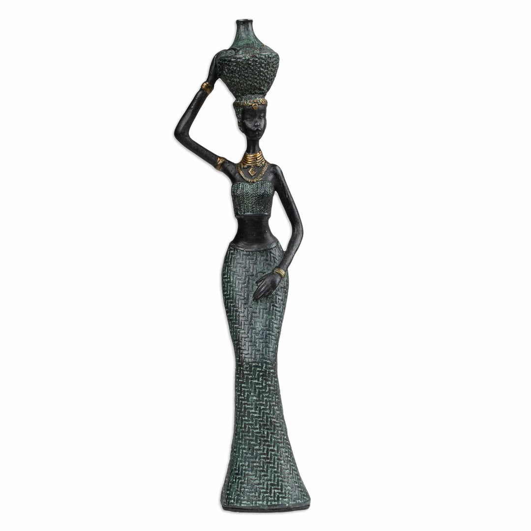 Folk Art Resin Sculpture of Javanese Woman Carrying Jug - Traditional Dame