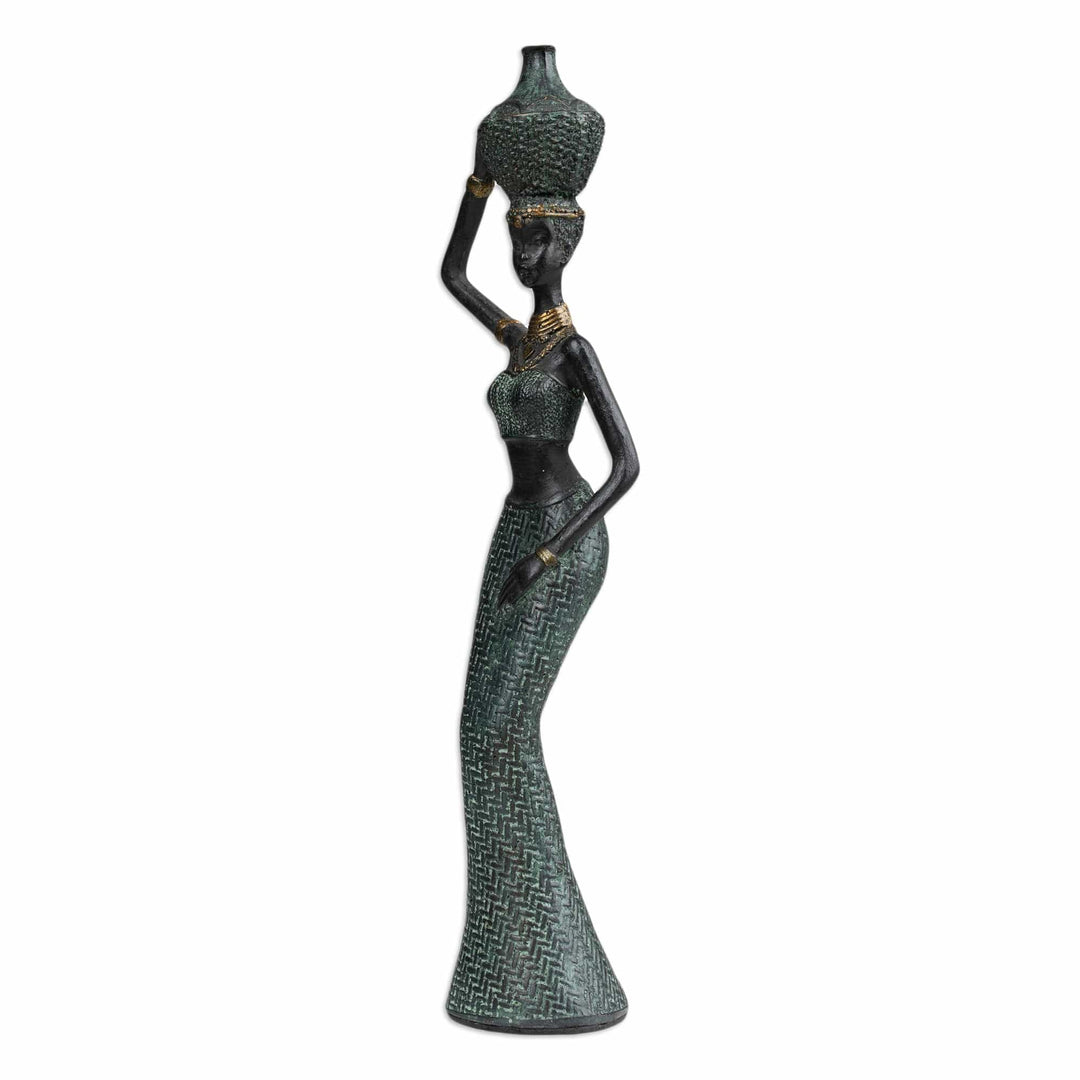 Folk Art Resin Sculpture of Javanese Woman Carrying Jug - Traditional Dame