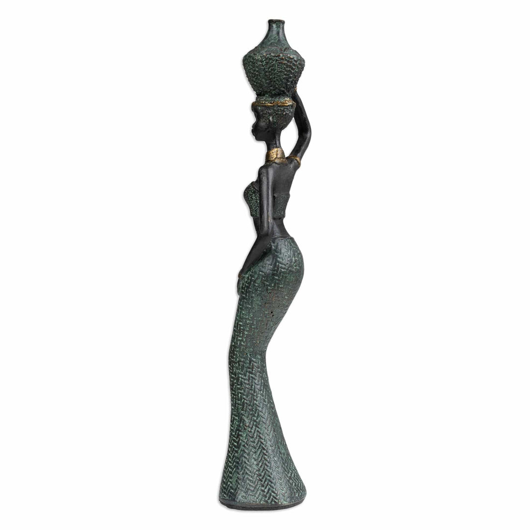 Folk Art Resin Sculpture of Javanese Woman Carrying Jug - Traditional Dame