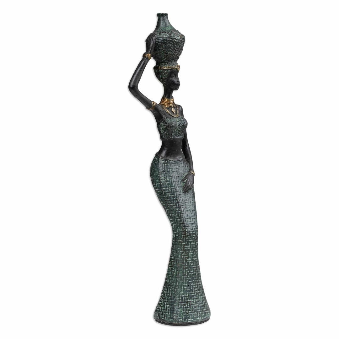 Folk Art Resin Sculpture of Javanese Woman Carrying Jug - Traditional Dame