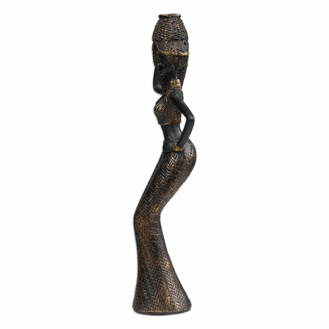 Folk Art Antique Finished Resin Sculpture of Javanese Woman - Powerful Dame