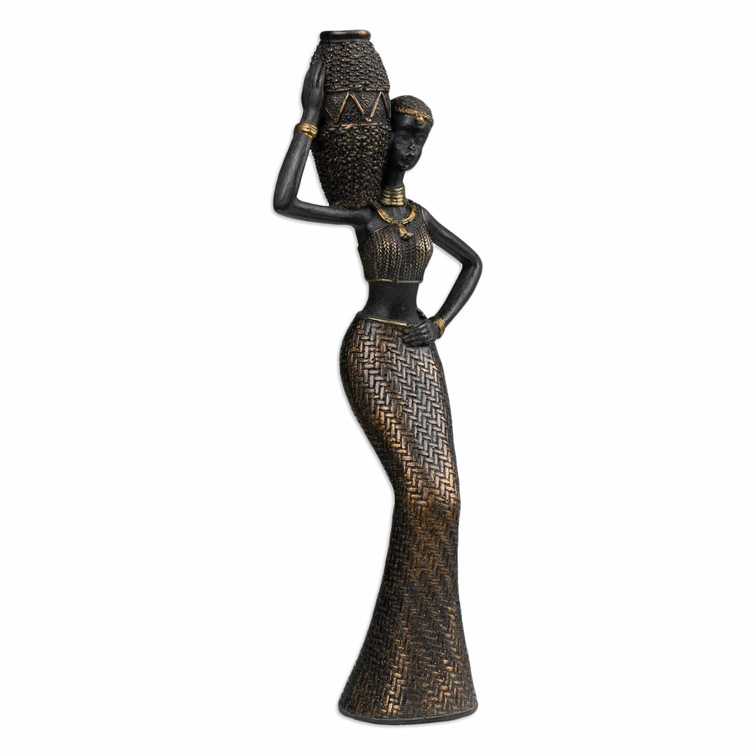 Folk Art Antique Finished Resin Sculpture of Javanese Woman - Powerful Dame