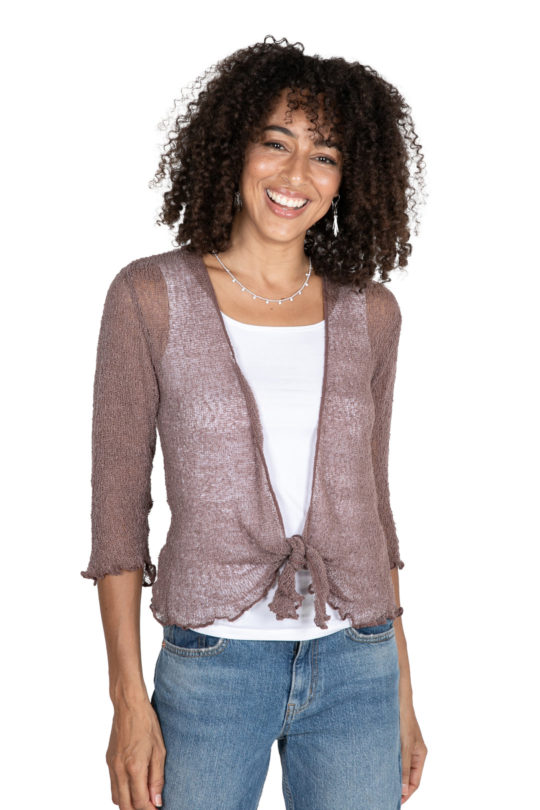 Balinese Knit Three-Quarter Sleeve Jacket in Sepia Hues - Lazy Days in Sepia