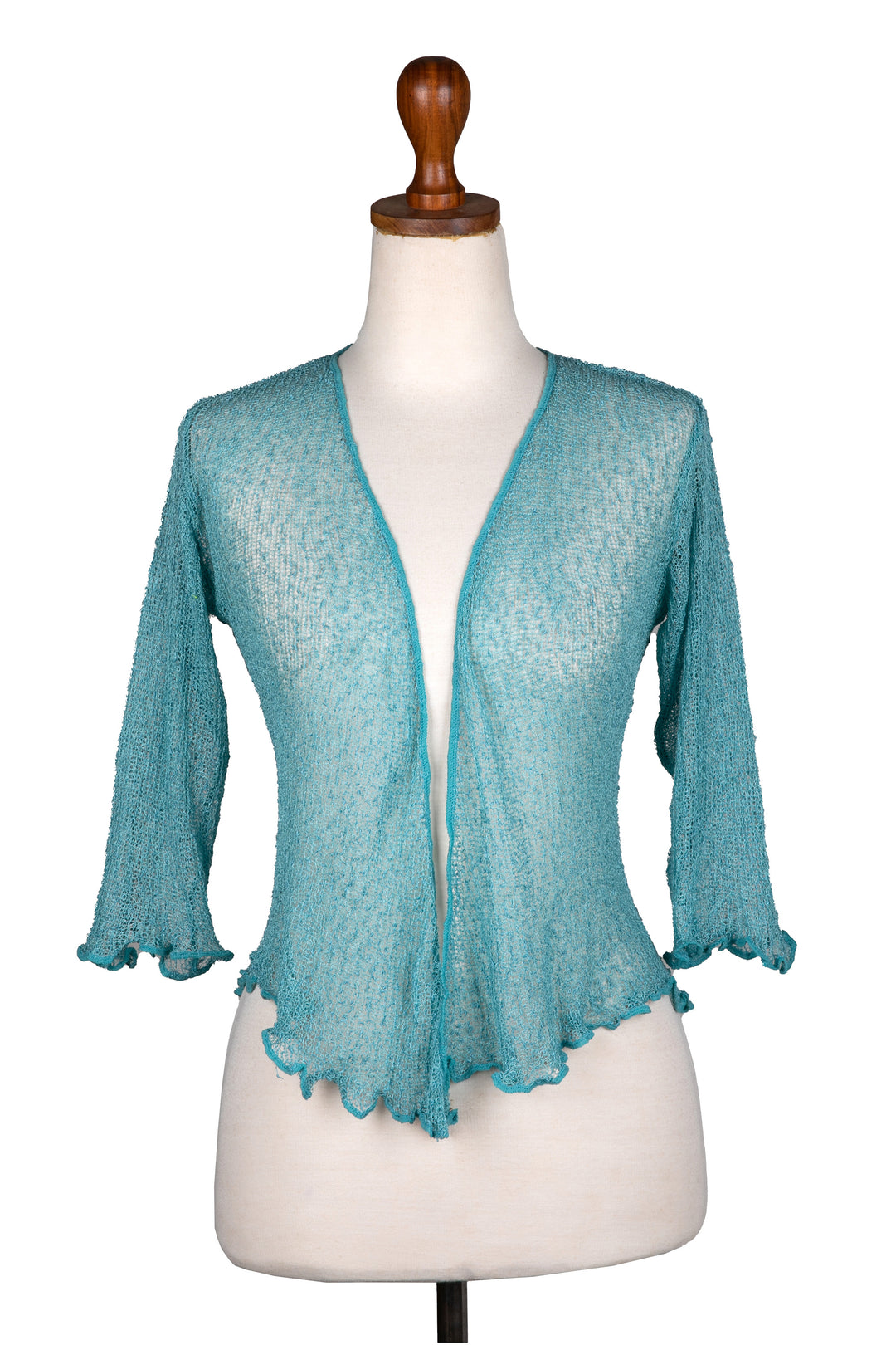 Knit Three-Quarter Sleeve Open-Front Jacket in Ocean Blue - Lazy Days in Ocean Blue