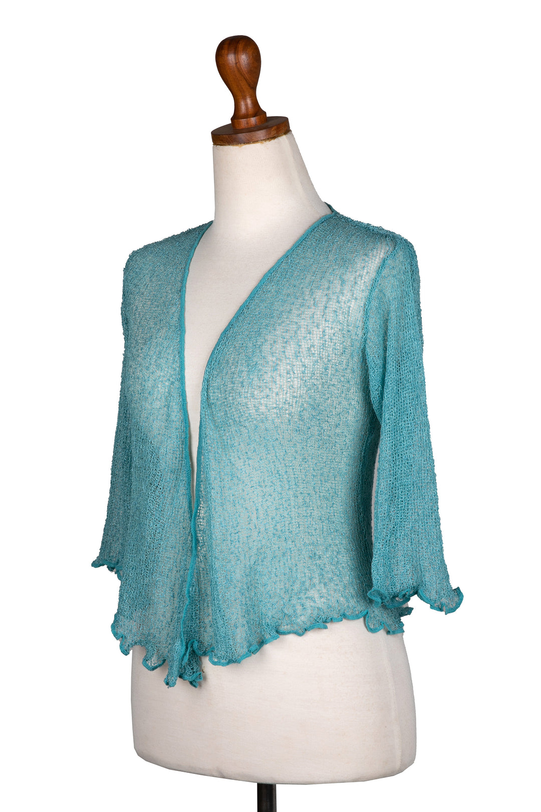 Knit Three-Quarter Sleeve Open-Front Jacket in Ocean Blue - Lazy Days in Ocean Blue