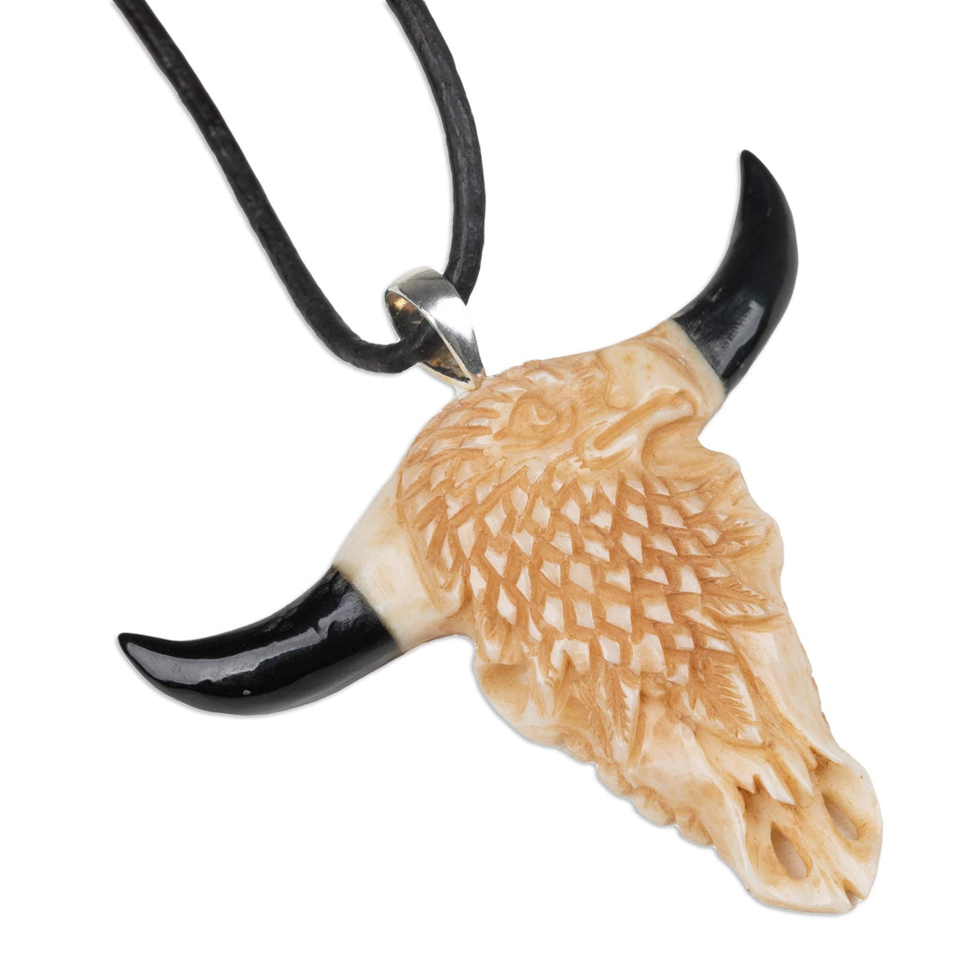 Adjustable Eagle-Themed Hand-Carved Cord Pendant Necklace - Eagle Horns