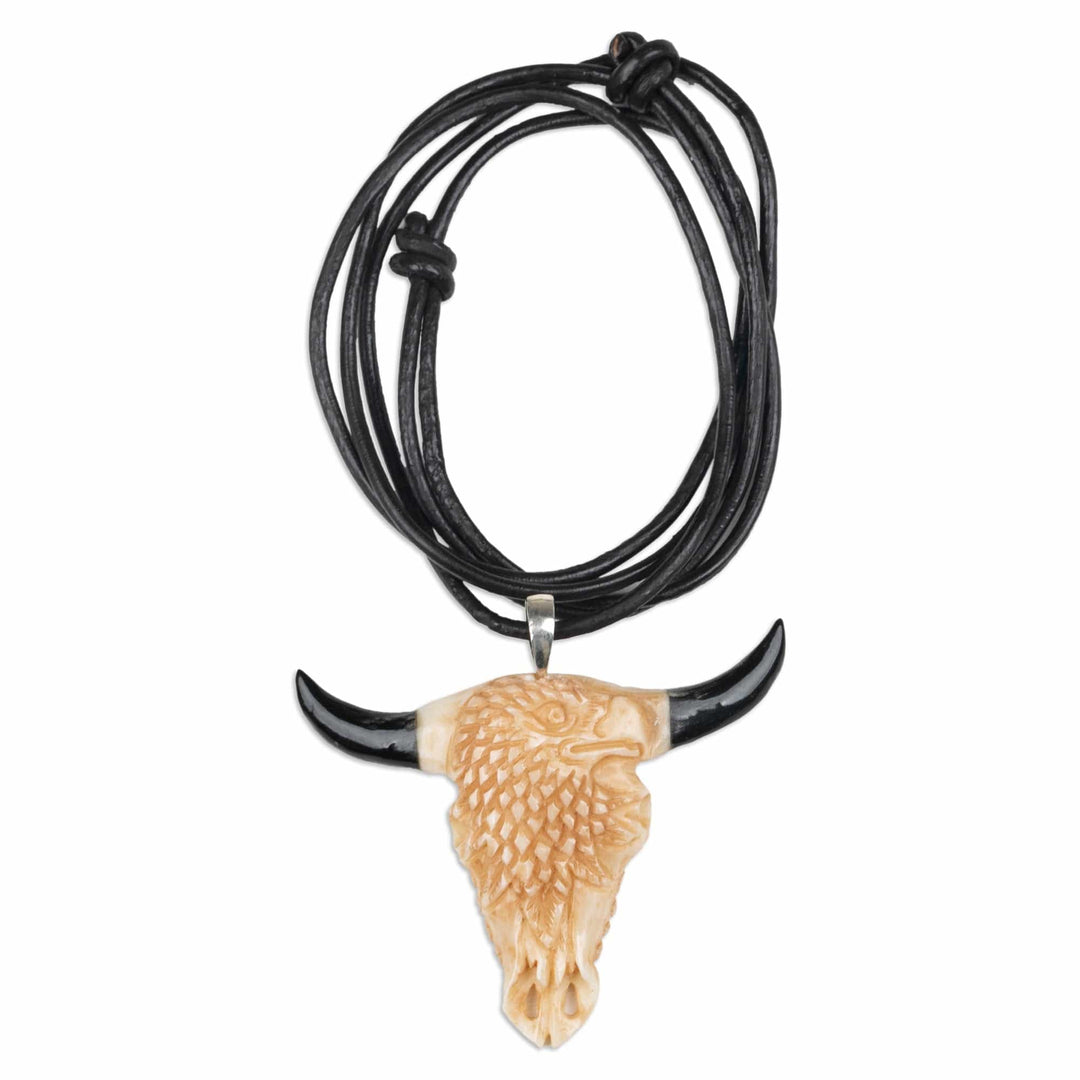Adjustable Eagle-Themed Hand-Carved Cord Pendant Necklace - Eagle Horns