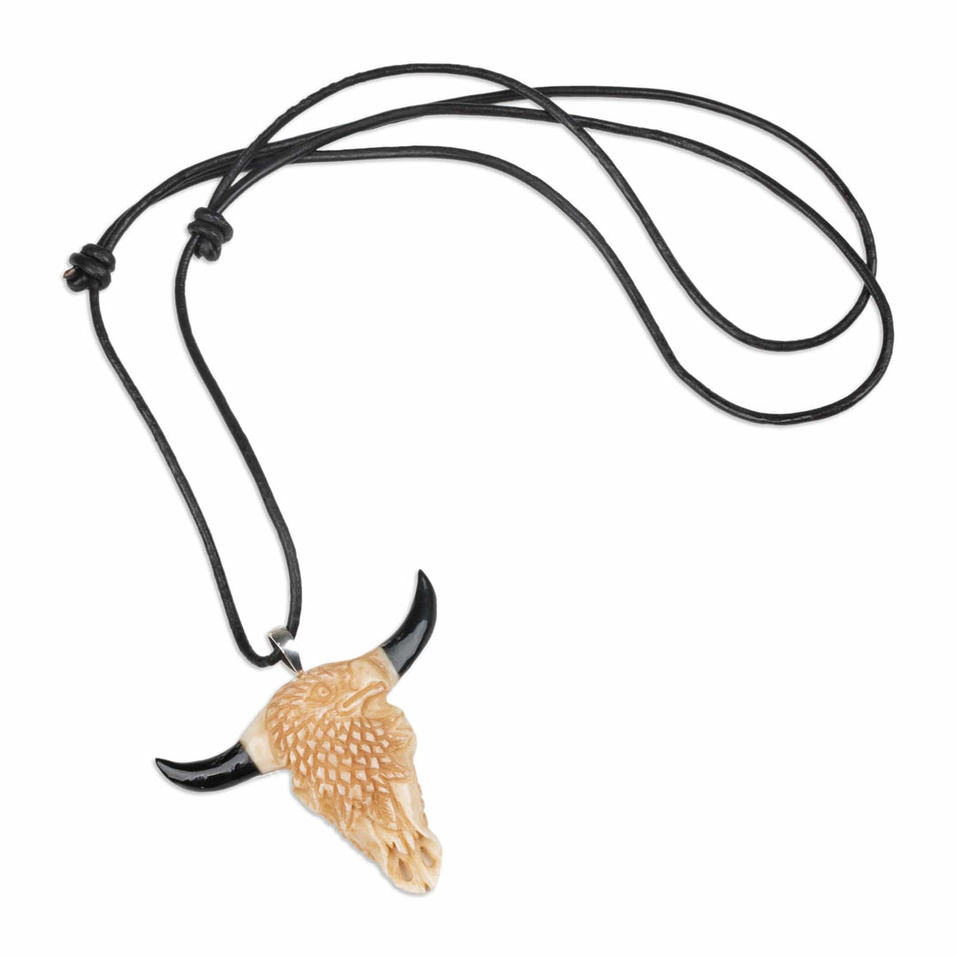 Adjustable Eagle-Themed Hand-Carved Cord Pendant Necklace - Eagle Horns