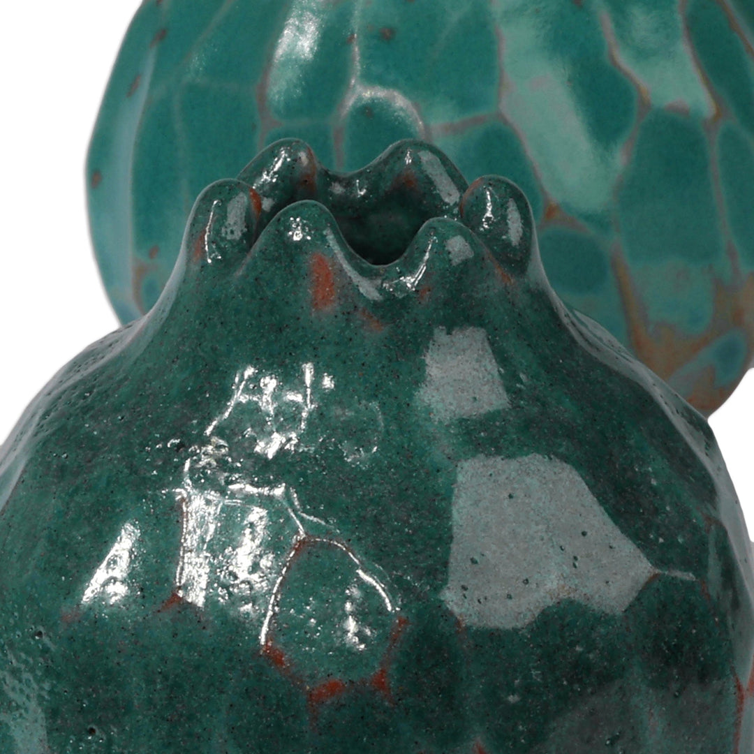 Painted Pomegranate-Shaped Ceramic Vase Pair in Turquoise - Turquoise Harmony